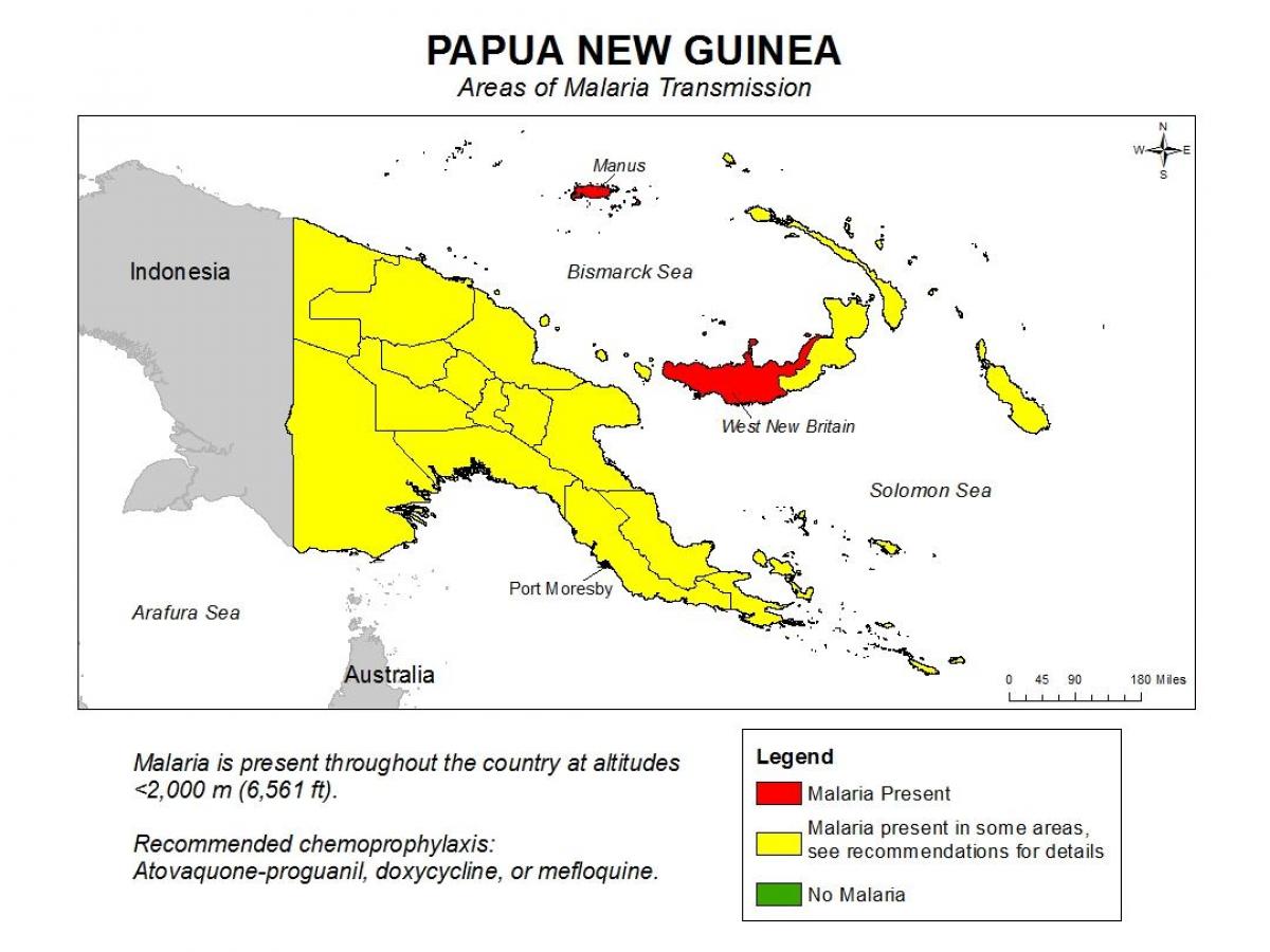 karte papua-jaungvineja malāriju